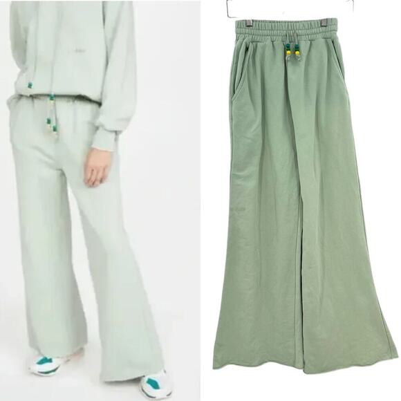 Staud Wide Leg Sweatpants Sage Green Beaded‎ Drawstring Waist Size XS **Flawed - Picture 1 of 10